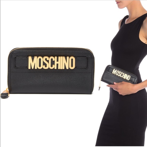 MOSCHINO Logo Black Leather Wallet - Authentic - Picture 1 of 5